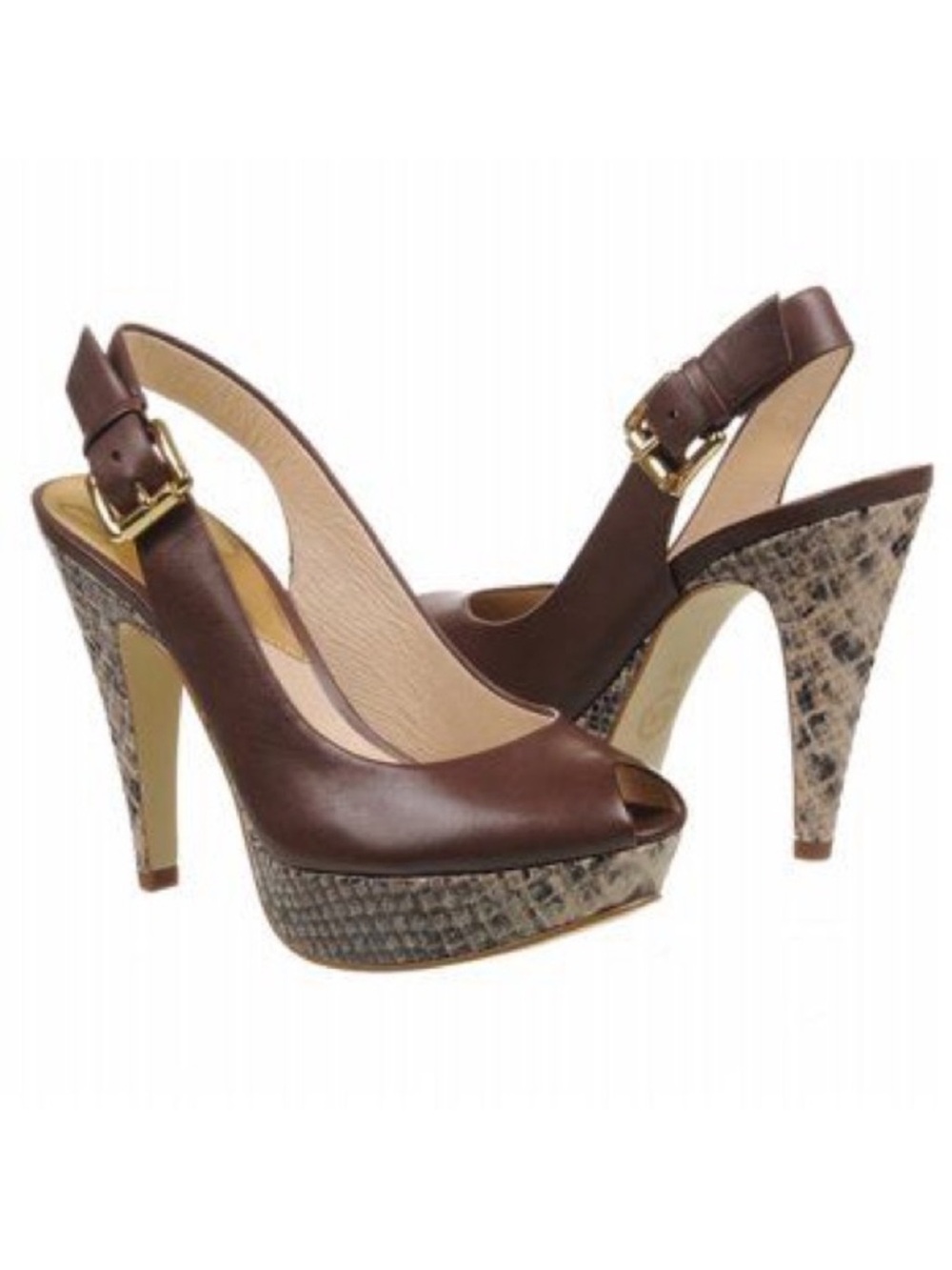 MICHAEL Michael Kors Tracey Slingback Mocha Brown Snake Embossed Leather 5.5